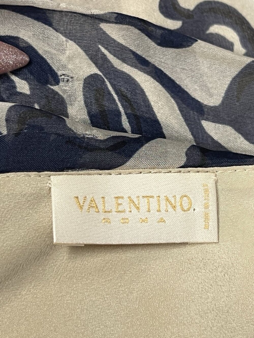 Valentino Roma Vintage Silk Faux Wrap Dress Size 4 Beige and Blue - Picture 5 of 10